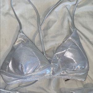 NEW Silver Metallic Two-Piece Swim Suit